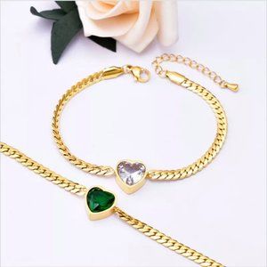 Gold Love Heart Shape Stainless Steel Gemstone Bracelet NEW